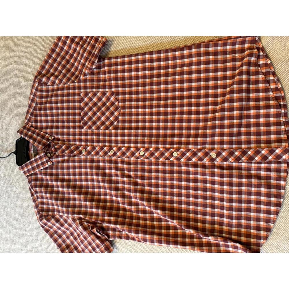 Ben Sherman Orange and Burgundy Plaid Short Sleeve Button-Up